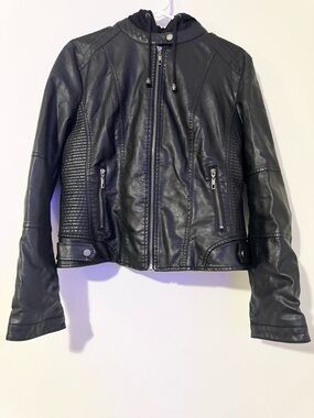Lock & Love Black Faux Leather Hooded Jacket